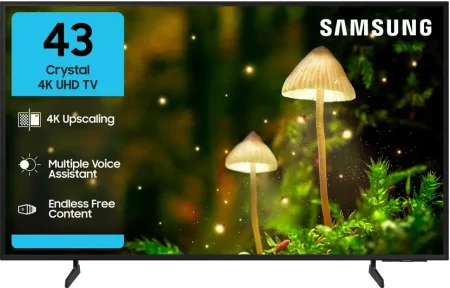 Samsung Crystal 4K Infinity Vision 108 cm (43 inch) Ultra HD (4K) LED Smart Tizen TV 2025 Edition with 4K Upscaling | HDR 10+ | Voice Assistance Remote Control | PurColor | Slim Look | Samsung Knox Security | 100+ Free Channels | Universal Gestures  (UA43UE84AFULXL)